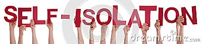 People Hands Holding Word Self-Isolation, Isolated Background Stock Photo