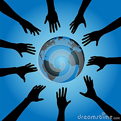 People hands reach for earth Vector Illustration