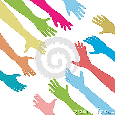 People hands reach out across unite connect Vector Illustration