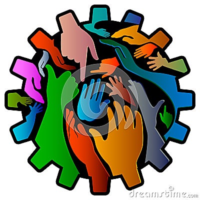 People hands technology gears Vector Illustration