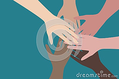 People hands together, work in team concept. Vector illustration. Vector Illustration