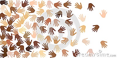 People hands of various skin tone silhouettes. Audience concept. Cosmopolite Vector Illustration