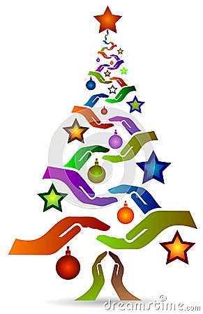 People hands xmass tree Vector Illustration