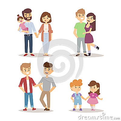 People happy couple cartoon relationship characters lifestyle vector illustration relaxed friends. Vector Illustration