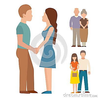 People happy couple cartoon relationship characters lifestyle vector illustration relaxed friends. Vector Illustration