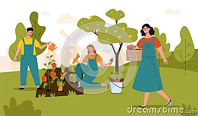 People harvesting concept Cartoon Illustration