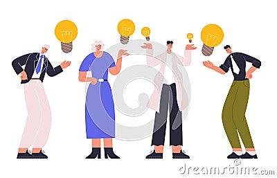 People have idea, good idea sharing, sharing knowledge collaboration. Business idea generating, characters sharing Vector Illustration