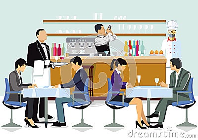 People having drinks in restaurant Vector Illustration