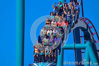 People having fun amazing Mako rollercoaster at Seaworld Theme Park 4 Editorial Stock Photo