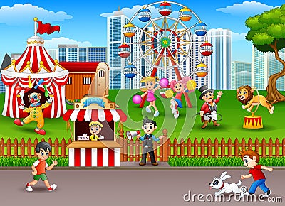 People having fun at the amusement park Vector Illustration