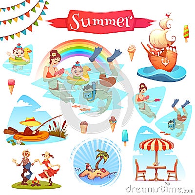 The people having fun at summer Vector Illustration