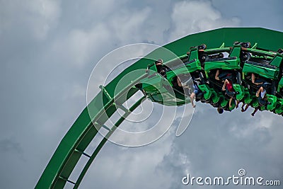 People having fun terrific The Incredible Hulk rollercoaster at Island of Adventure 5 Editorial Stock Photo