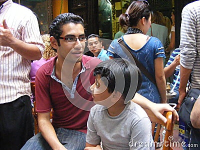 People having tea at Arabic cafe el fishawi in khan el khalili Editorial Stock Photo