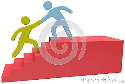 People help hand join up stairs Stock Photo