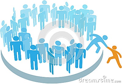 People help new member join large group Vector Illustration