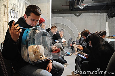 People hide in house basemant during anti air-raid alarm amid russian invasion to Ukraine Editorial Stock Photo