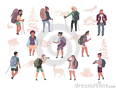 People Hiking Characters Isolated Vector Illustration