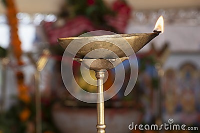 People of Hindu religion lit oil lamps during worship, diwali or puja that`s known as diya or pradip Stock Photo