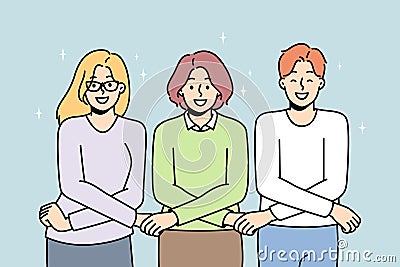 People hold each other with arms crossed in front. Vector Illustration