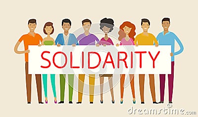 People holding blank banner. Solidarity, cohesion, unity concept. Vector illustration Vector Illustration