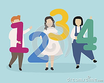 People holding colorful and bright numbers Vector Illustration