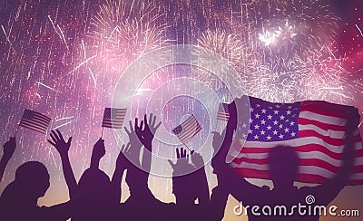 People holding the Flag of USA Stock Photo