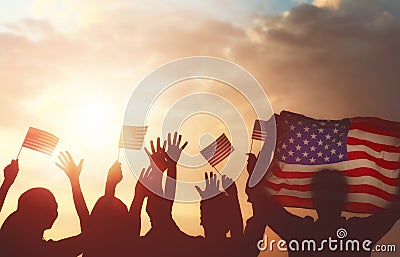 People holding the Flag of USA Stock Photo