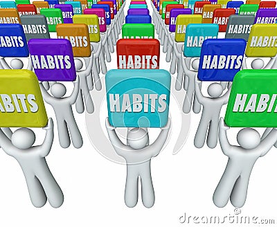 People Holding Habits Words Successful Routines Achieve Goals Stock Photo