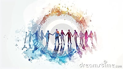 people holding hands in a circle. concept of diversity, unity an Stock Photo