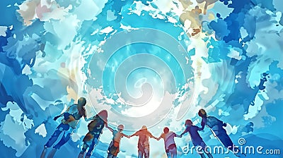 people holding hands in a circle. concept of diversity, unity an Stock Photo