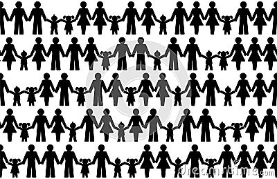 Pictograms of people holding hands, seamless tile Vector Illustration