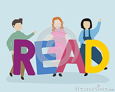 People holding letters spelled read Vector Illustration