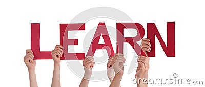 People Holding Red Straight Word Learn Stock Photo