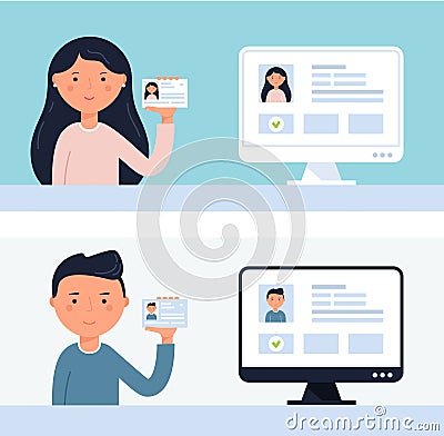 People Holding up ID Cards. Account Verification Vector Illustration Vector Illustration