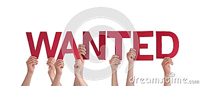 People Holding Wanted Stock Photo