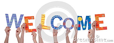 People Holding Welcome Stock Photo