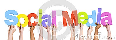 People Holding The Word Social Media Stock Photo