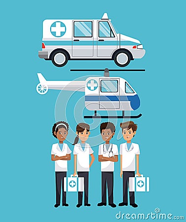 People hospital ambulance helicopter Vector Illustration