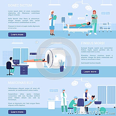 People in hospital departments set with cartoon doctors Vector Illustration