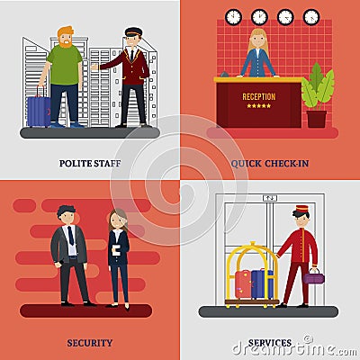 People In Hotel Square Concept Vector Illustration