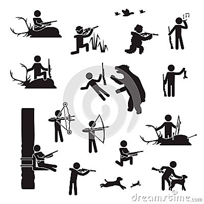 People hunting icon set. Vector. Vector Illustration