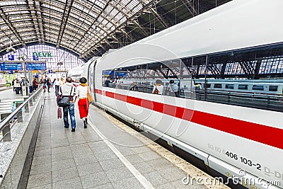 People hurry to the intercity train Editorial Stock Photo