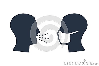 People icon with a mask on his face. Cough icon flat design. Vector Illustration