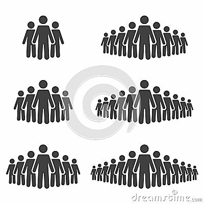 People icon set. Stick figures, crowd signs isolated on background Vector Illustration