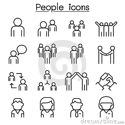 People icon set in thin line style Vector Illustration