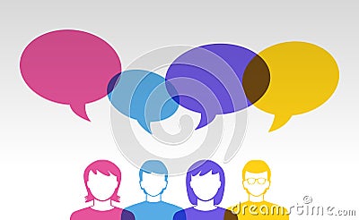 People icons and colorful speech bubbles Vector Illustration