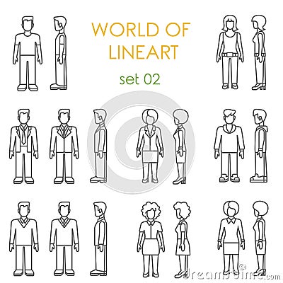 People icons graphical lineart vector set. Line art collection Vector Illustration