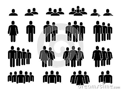 People icons. Human community group, people crowd. Meeting employees, staff and population signs, user silhouette Vector Illustration