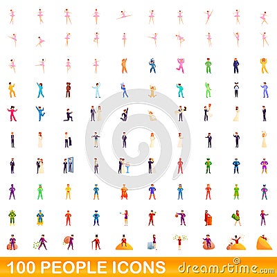 100 people icons set, cartoon style Vector Illustration