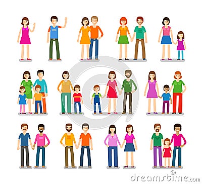 People icons set. Family, love, children symbols. Vector illustration Vector Illustration